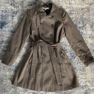 DKNY Wool-Blend Double Breasted Coat 10 Brown & Ta